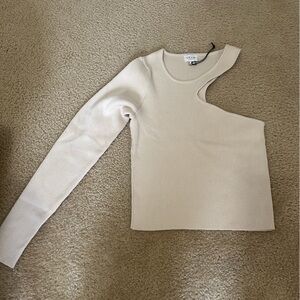 Le Lis Cream Asymmetrical Ribbed Top